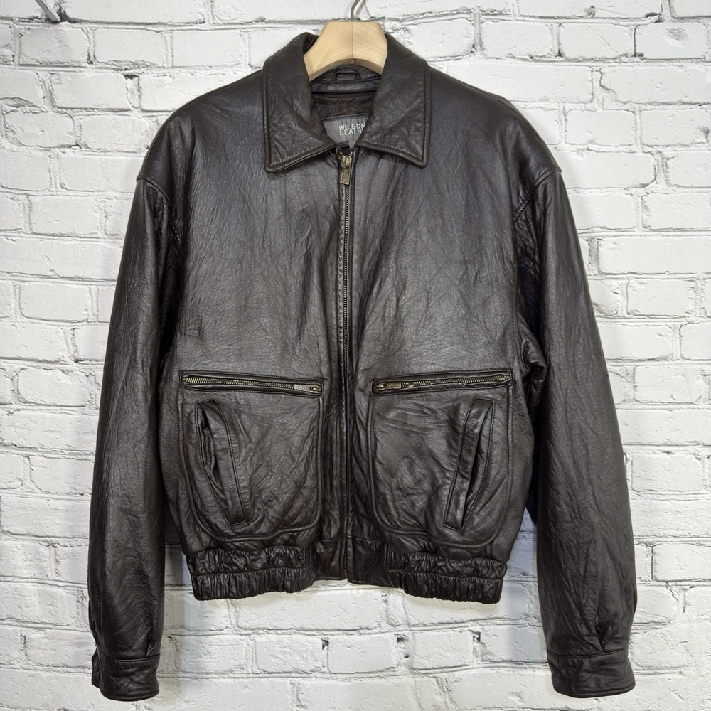 Vintage Wilsons Leather Bomber Jacket Men's Size L Removeable Liner‎ 1988 Brown